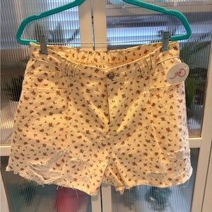 POL Cream Jean Shorts with Pink Floral Print